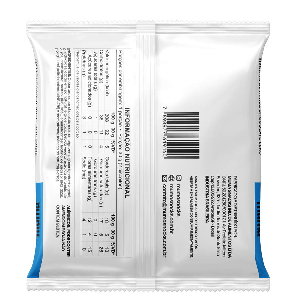 Biscoito de Arroz Chocolate Zero 30g (Individual)